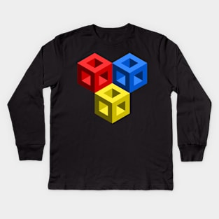 Primary Colors Optical Illusion Cubes Kids Long Sleeve T-Shirt